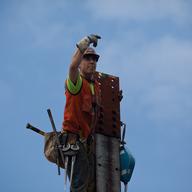 Kaniehtakeron ‘Geggs’ Martin working at 55th Street. He's a fourth generation ironworker from Kahnawake.
